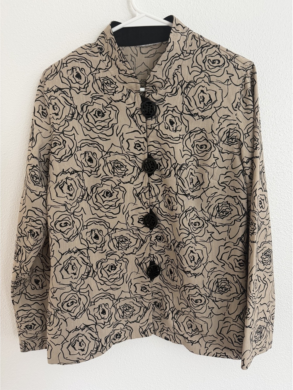 Vintage Artwear Abstract Floral Blazer Mandarin Collar Jacket Sz M/L Minimalist